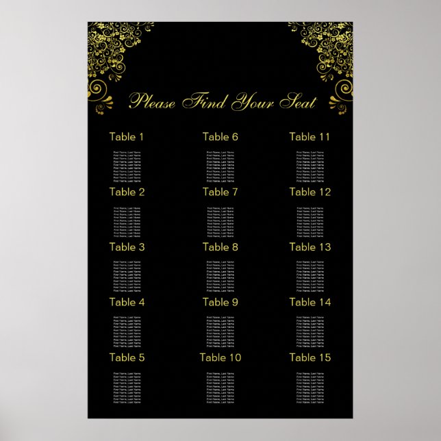 Black Gold Art Deco Hochzeitskarte Poster (Vorne)