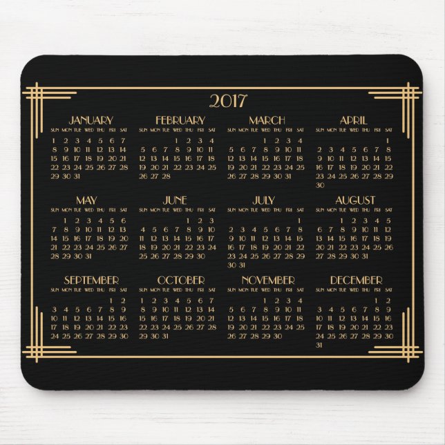 Black Gold Art Deco Kalender 2017 Mouse Pad Mousepad (Vorne)