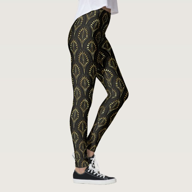 Black & Gold Art Deco Muster Leggings (Rechts)
