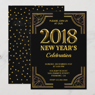 Black Gold Art Deco Silvesterparty 2018 Einladung