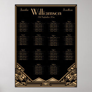 Black Gold Art Deco Stil Hochzeits-Sitzplan Poster