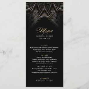 Black Gold Art Deco String Lights Flat Menu Menükarte