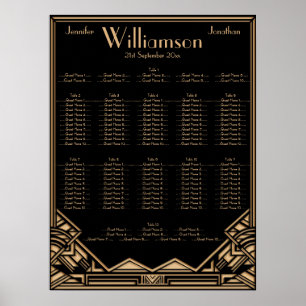 Black Gold Art Deco Style Hochzeitsdiagramm Poster
