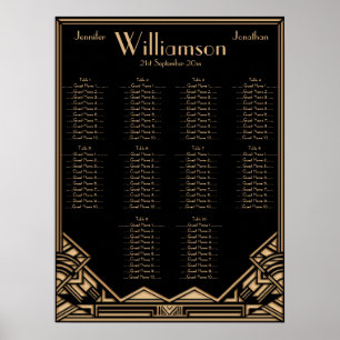 Black Gold Art Deco Style Hochzeitsdiagramm Poster