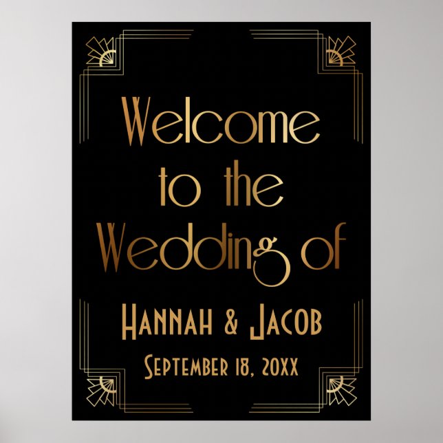 Black Gold Art Deco Willkommen bei der Hochzeit de Poster (Vorne)