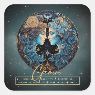 Black Gold Astrologie Twins Sun Sign Gemini Quadratischer Aufkleber