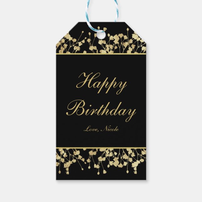 Black & Gold Babys atemberaubende Blumenzettel Geschenkanhänger (Vorderseite)