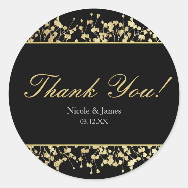 Black & Gold Babys Breath Wedding Stickers (Vorderseite)