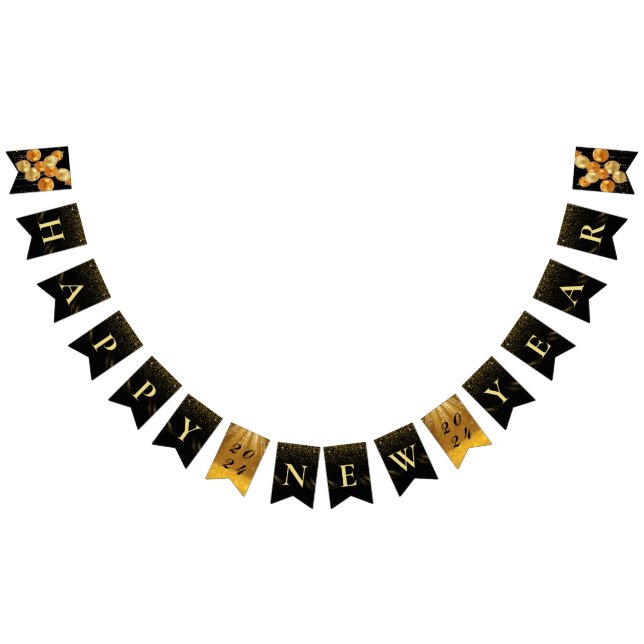 Black Gold Ballon Happy New Year Party Wimpelkette (Alle)