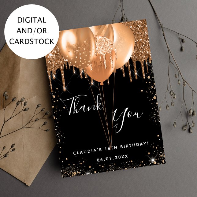 Black Gold Ballons zum Geburtstag Dankeschön Karte (Von Creator hochgeladen)