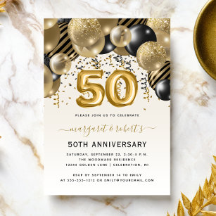 Black Gold Balloon Arch Party zum 50. Jubiläum Einladung