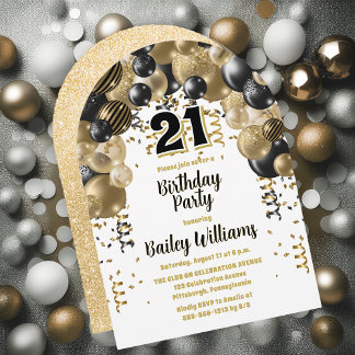 Black Gold Balloons 21. Geburtstag Party Einladung