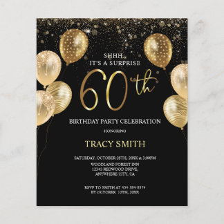 Black Gold Balloons 60. Überraschung Geburtstag