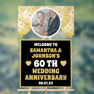Black Gold Balloons Foto 60. Hochzeitstag Acrylschild