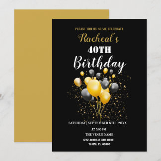 Black & Gold Balloons | Geburtstag Einladung