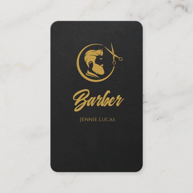Black & Gold Barber Shop Business Card Visitenkarte (Vorderseite)