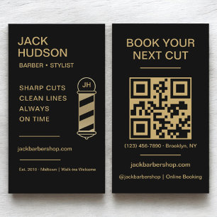 Black Gold Barbershop Barber Haircut QR Code Visitenkarte
