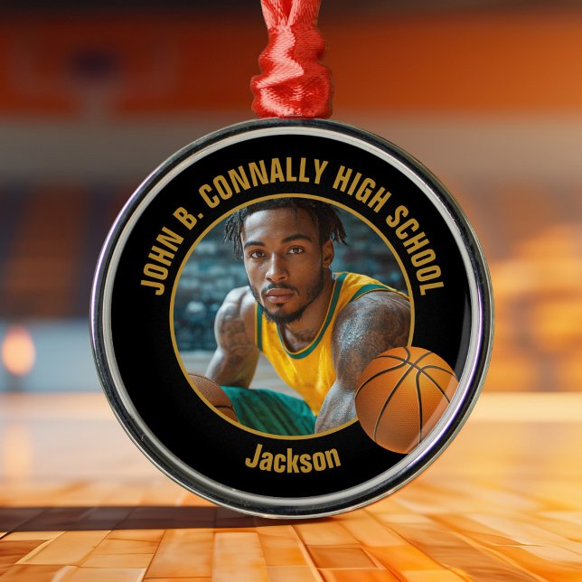 Black Gold Basketball Player Photo Christmas Ornament Aus Metall (Von Creator hochgeladen)