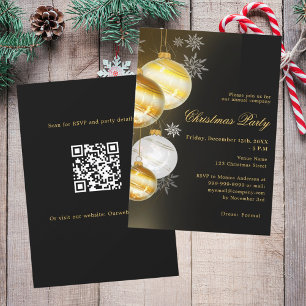 Black gold Baubles Company QR Code Weihnachts-Part Einladung