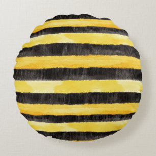 Black Gold Beerenstreifen Butter Gelb Kariert Rundes Kissen