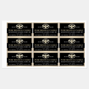 Black Gold BeesWachskandle Rectangle Heraldic Bee Etiketten