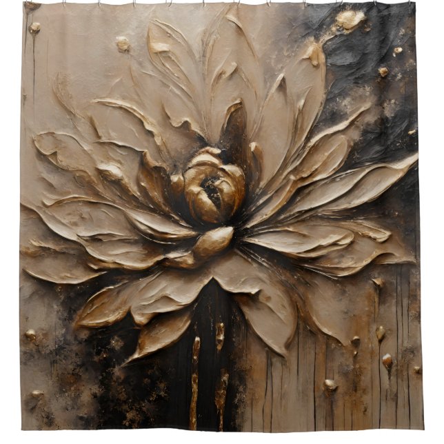 Black Gold Beige Brown Abstrakt Duschvorhang (Vorderseite)