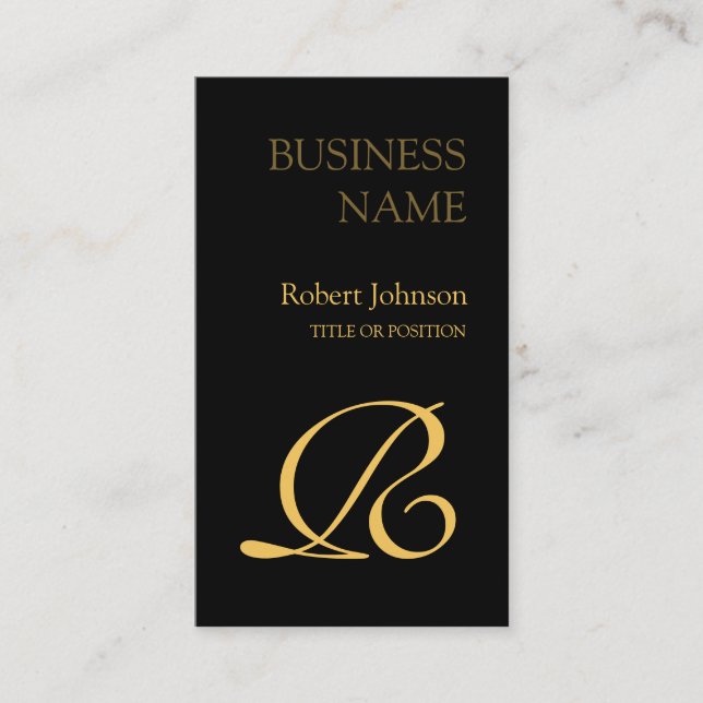 Black Gold Beruflich Monogram Business Card Visitenkarte (Vorderseite)