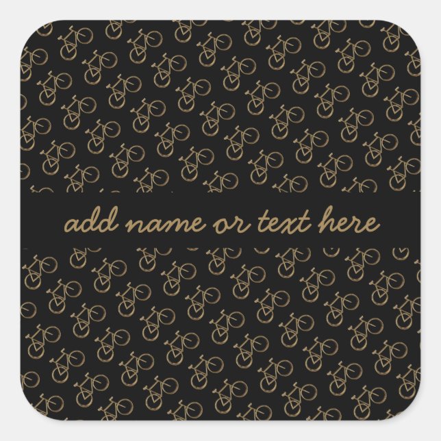 Black Gold Bike Muster Radfahrer Quadratischer Aufkleber (Vorderseite)