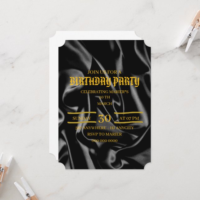 Black & Gold Birthday Invitation, 30th Birthday Ev Einladung (Vorderseite/Rückseite Beispiel)