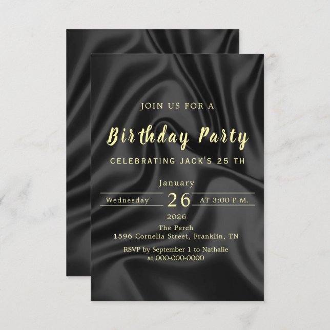 Black & Gold Birthday Invitation Einladung (Vorne/Hinten)