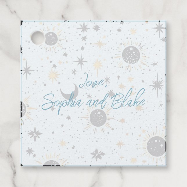 Black Gold Blue Celestial Personalisiert Wedding Geschenkanhänger (Vorderseite)