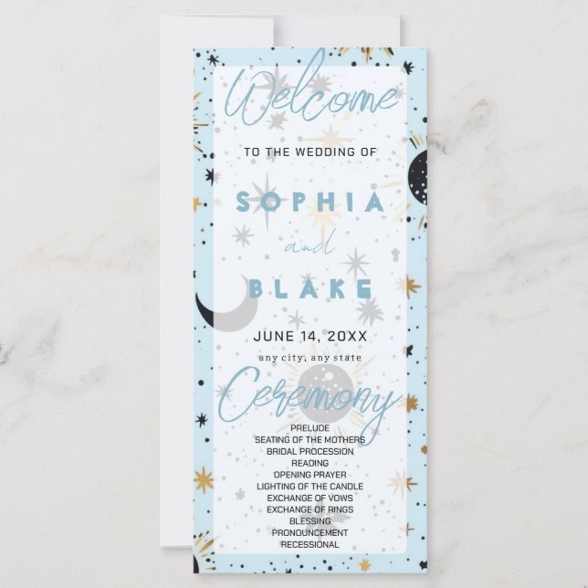 Black Gold Blue Celestial Wedding Program (Vorderseite)