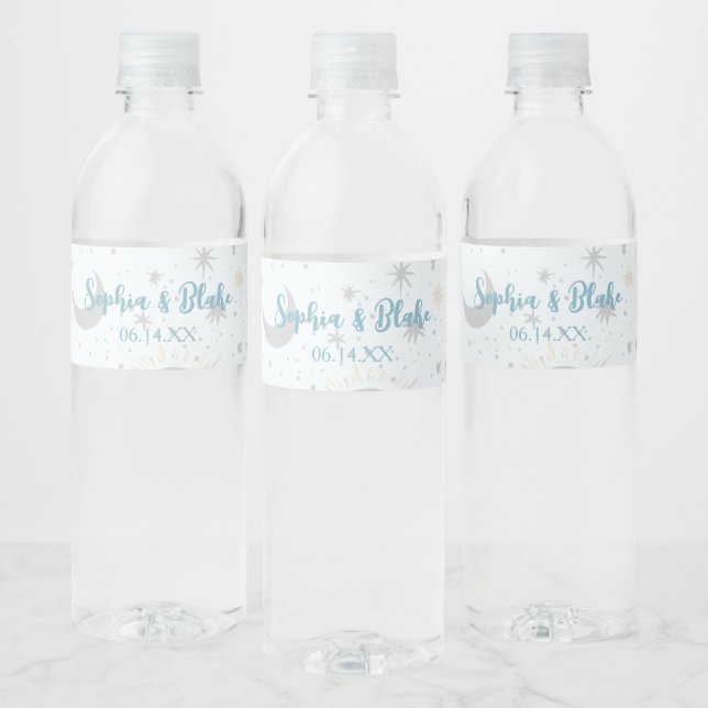 Black Gold Blue Celestial Wedding Wasserflaschenetikett (Flaschen)