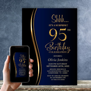 Black Gold Blue Überraschung 95. Geburtstag Einladung