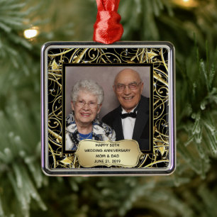 Black Gold Blüh 50. Hochzeitsszenario Jubiläum Fot Ornament Aus Metall