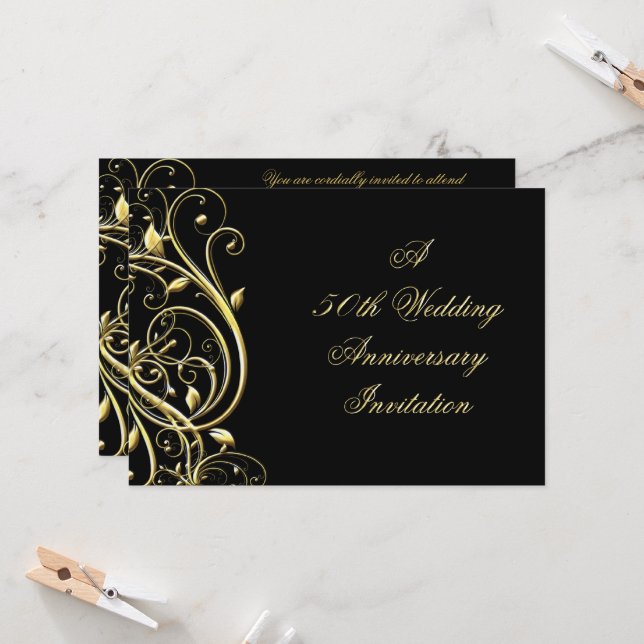 Black Gold Blüh 50 Jahre alt Einladung (Vorderseite/Rückseite Beispiel)