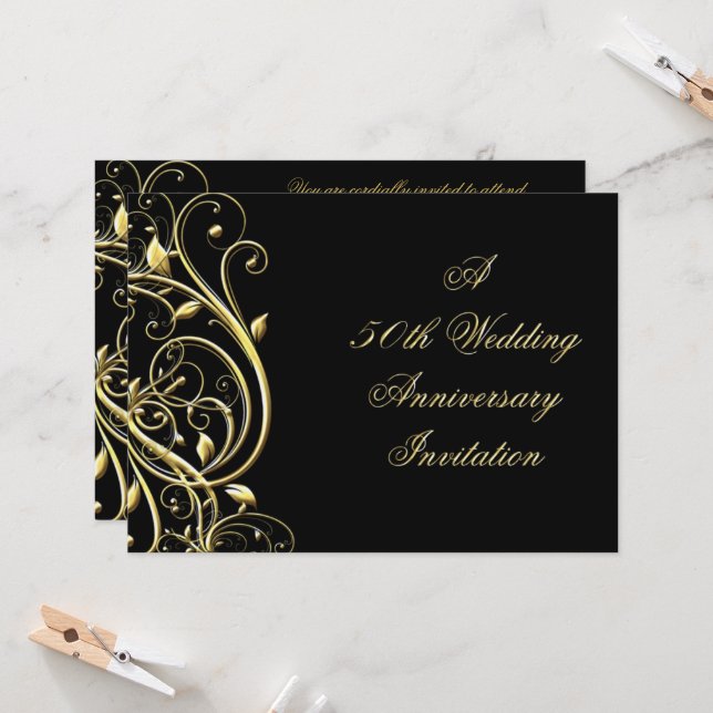 Black Gold Blüh 50 Jahre alt Einladung (Vorderseite/Rückseite Beispiel)