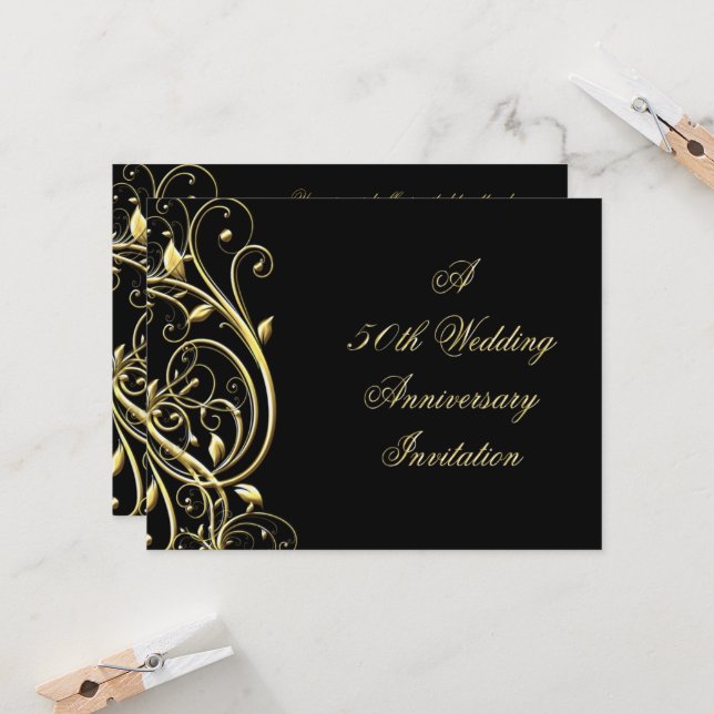 Black Gold Blüh 50 Jahre alt Einladung (Vorderseite/Rückseite Beispiel)