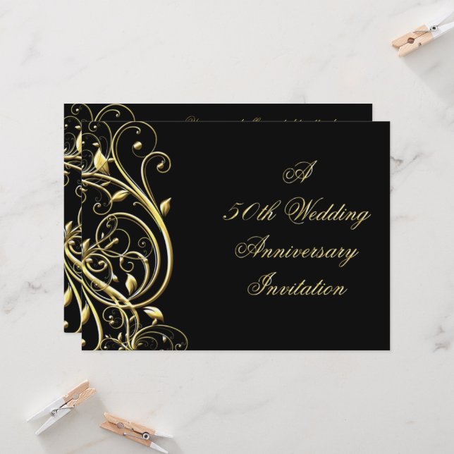 Black Gold Blüh 50 Jahre alt Einladung (Vorderseite/Rückseite Beispiel)