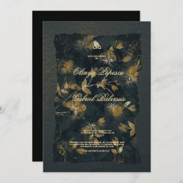 Black Gold Blume, Aquarellpapier Hochzeit Einladung