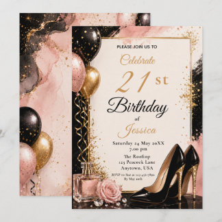 Black Gold Blush 21. Geburtstagsabsätze Party Einladung