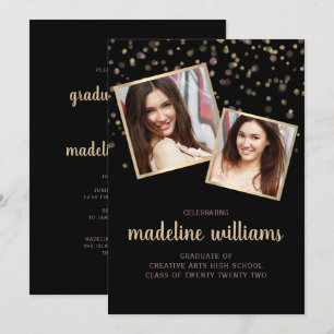 Black Gold Blush Pink Confetti Foto Abschluss Einladung
