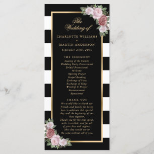 Black Gold Blush Pink Floral Wedding Programm