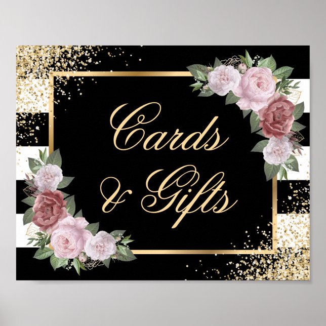 Black Gold Blush Pink Hochzeitskarten und Geschenk Poster (Vorne)