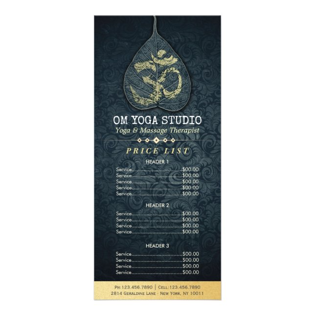 Black Gold Bodhi Leaf OM Symbol YOGA Preisliste Werbekarte (Vorne)