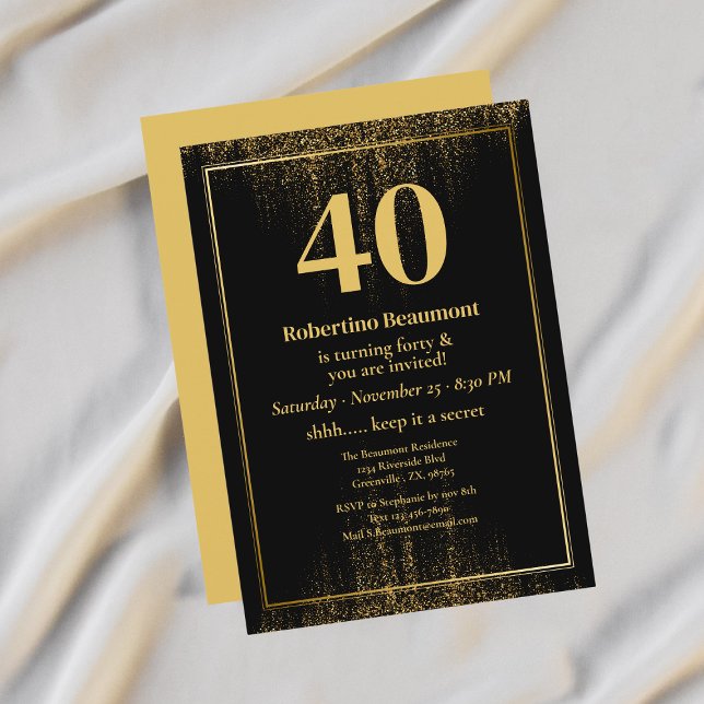 Black Gold Border Glitter Modern 40th Birthday Einladung (Von Creator hochgeladen)