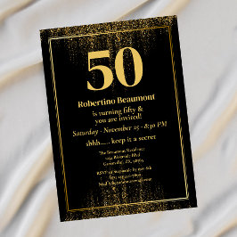 Black Gold Border Glitzer Moderner 50. Geburtstag Einladung