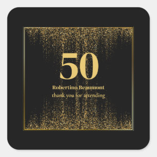 Black Gold Border Glitzer Moderner 50. Geburtstag Quadratischer Aufkleber