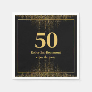 Black Gold Border Glitzer Moderner 50. Geburtstag Serviette