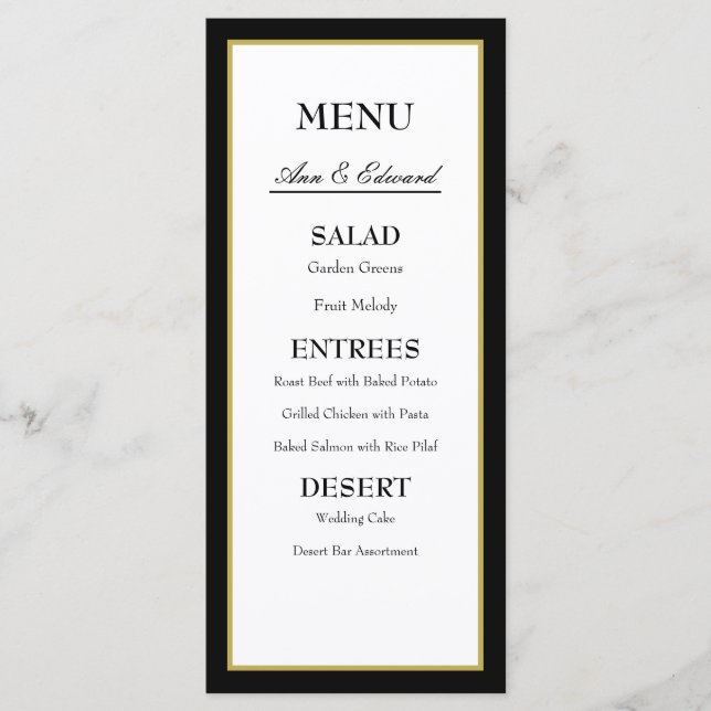 Black Gold Border Wedding Menu Karte (Vorderseite)